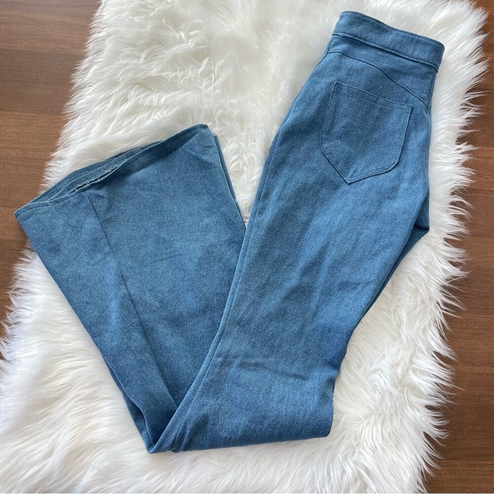 Vintage | Handmade 1960s High Waisted Flare Blue Bell Bottom Denim Pants Jeans 6